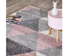 Tapis à poils longs motifs géométriques rose 120x170cm