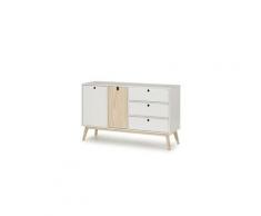 Buffet - bahut - enfilade ayora buffet bas 2 portes 3 tiroirs - décor chene et blanc - l 130 x p 40 x h 80 cm
