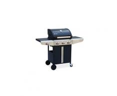 Barbecue au gaz bazin 3 anthracite cuisine extérieure 3 brûleurs + 1 feu latéral avec tablettes latérales et thermomètre