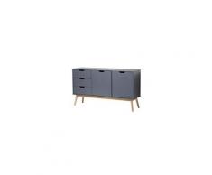 Buffet - bahut - enfilade kuba buffet bas 2 portes 3 tiroirs - décor gris ciré - l 140 x p 40 x h 80
