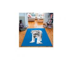 Tapis rectangulaire velours antidérapant imprimé animaux white tiger - 135 x 200 cm