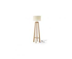 Lampadaire trépied 162cm en bois et abat-jour blanc hubert
