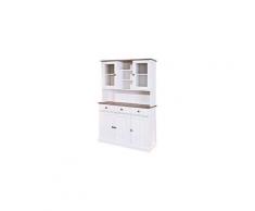 Buffet vaisselier 5 portes, 3 tiroirs en pin blanc et naturel - maine