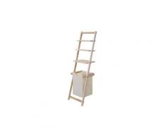Porte serviette étagère échelle avec paner à linge en bois 152x41x35cm sdb04034