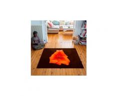 Tapis carré velours antidérapant imprimé floraux lys orange - 135 x 135 cm