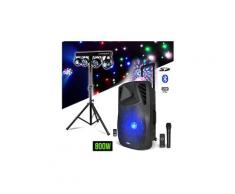Enceinte sono 15"/800w - usb/bt/fm/sd + mic vhf + x-performer portique +4 par dmx