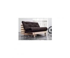 Canapé convertible futon racines pin naturel coloris gris foncé couchage 140*200 cm.