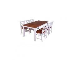 Salle à manger 6 pers. En bois de teck et d'acajou massif marron/blanc cs2441131