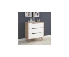 Commode de chambre commode de chambre vankka scandinave décor chene et blanc mat + pieds en bois massif - l 80 cm