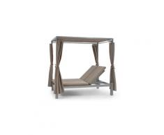 Eremitage bain de soleil chaise longue de luxe 2 personnes avec rideaux & dossiers régables - cadre acier - taupe