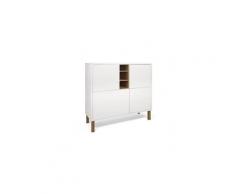Buffet haut avec pieds delf style scandinave 4 portes 3 niches blanc et chêne
