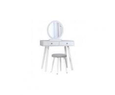 Coiffeuse avec miroir et tabouret, coiffeuse moderne blanche table de maquillage en bois,1 miroir 2 tiroirs,coiffeuse enfant/femme,meubles de salle de