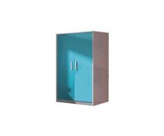 Armoire enfant avec 2 portes, coloris blanc / bleu, 190 x 100 x 50 cm