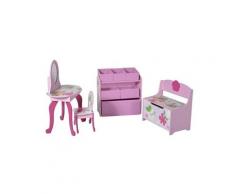 Ensemble avec meuble de rangement + coffre à jouet et coiffeuse pour enfant motif girly