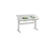Bureau enfant écolier junior olivia table à dessin réglable en hauteur et pupitre inclinable avec 2 tiroirs en pin massif blanc