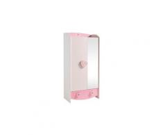 Armoire 2 portes, 1 miroir et 1 tiroir blanc et rose - charlotte