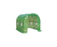 Serre de jardin tunnel 5 m² 2,5l x 2l x 2h m acier renforcé dia. 1,8 cm + pe haute densité 140g/m² fenêtres porte déroulante vert