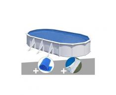 Kit piscine acier blanc gré fidji ovale 6,34 x 3,99 x 1,22 m + bâche à bulles + tapis de sol