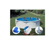 Kit piscine acier blanc gré bora bora ronde 3,70 x 1,22 m + bâche à bulles + tapis de sol + kit d'entretien