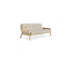 Canapé convertible futon gerda pin naturel coloris beige couchage 130 cm.