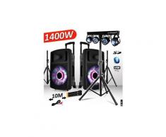 Système actif amplifié enceintes dj pa sono fuzzy12bt led batterie 1400w 12"/30cm + x-performer portique +4 par /uv/friztal dmx