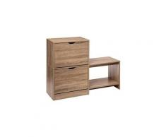 Range chaussures 2 tiroirs avec banc naturel