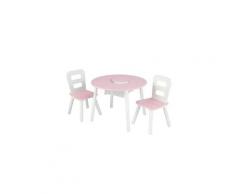 Table enfant ronde avec 2 chaises blanc et rose