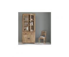 Vitrine / vaisselier en bois de teck recycle - 4 portes battantes + 2 tiroirs