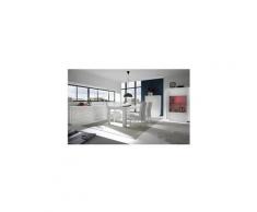 Salle à manger complète blanc laqué mat et motifs fleurs fantine - l 180 cm