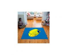 Tapis carré velours antidérapant imprimé poissons yellow fish - 135 x 135 cm