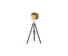 Lampadaire trépied projecteur design vintage nautique - finition dorée noir