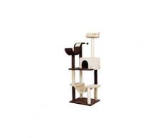 Finether 60.5" meuble tour d'arbre à chat à 5 niveaux chaumière playhouse avec poteaux à gratter recouverts de sisal marron