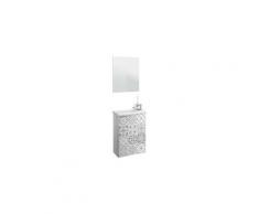 Set de meuble sous lavabo avec 1 porte + lavabo + tiroir coloris blanc brillant / déco dessin carrellage -pegane-
