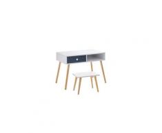Babette ens bureau droit + tabouret enfant scandinave blanc et gris laqué mat + pieds hévéa massif - l 80 cm et