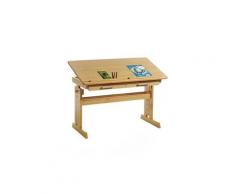 Bureau enfant écolier junior olivia table à dessin réglable en hauteur et pupitre inclinable avec 2 tiroirs en pin massif hêtre