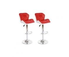 2x tabouret de bar hamilton, chaise de comptoir, bois, similicuir, rotatif ~ rouge