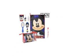Trousse de toilette avec 7 accessoires mickey - serviette, verre, brosse, brosse à dents, trousse de toilette