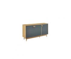 Buffet - bahut - enfilade cambridge buffet 3 portes a poignées en cuir - chene clair et gris foncé - l 150 x p 40 x h 80 cm