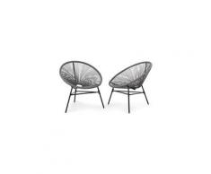 Las brisas chairs ensemble 2 fauteuils pour salon de jardin - design rétro années 50 - acier gris