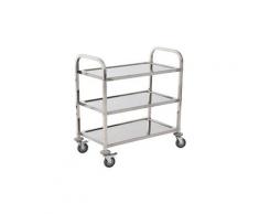 Chariot de service desserte de cuisine à roulettes 3 étagères 85l x 45l x 90h cm acier inox. Chromé