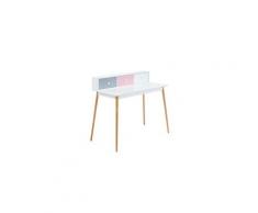 Enjoy bureau droit enfant scandinave blanc, gris et rose laqué mat + pieds en bois hévéa massif - l 110 cm