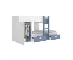 Lit enfant avec 2 tiroirs et 1 armoire coloris arctique et aigue-marine - l 271 x p 111 x h 150 cm -pegane-