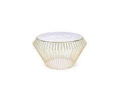 Table basse ronde marbre blanc et métal doré nalisi