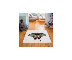 Tapis carré velours antidérapant imprimé papillons pink butterfly - 135 x 135 cm