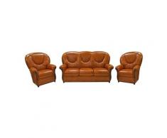 Salon cuir 3 places et deux fauteuils fauve