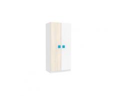 Armoire enfant coloris acacia / blanc/ bleu avec 2 portes en mdf - dim : 100 x 55,5 x 200 cm -pegane-
