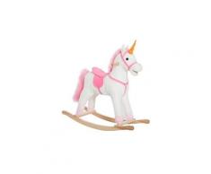 Cheval à bascule licorne à bascule selle grand confort peluche courte douce bois peuplier blanc rose