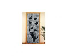 Rideau de porte chat et papillon - bambou - 90 x 200 cm - gris