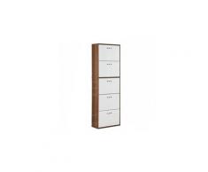Armoire à chaussures meuble à chaussures design contemporain 5 portes abattantes bicolore blanc marron foncé imitation bois