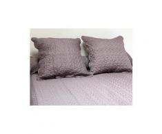 Couvre-lit boutis uni taupe 220x240 cm avec 2 taies d'oreiller